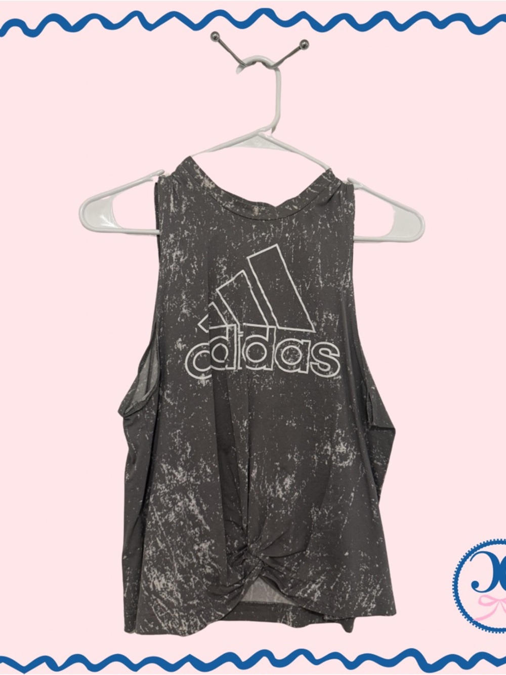 Adidas Twist Front Crop Tank – Grey & White Splatter – Cropped Athletic Top – Sp